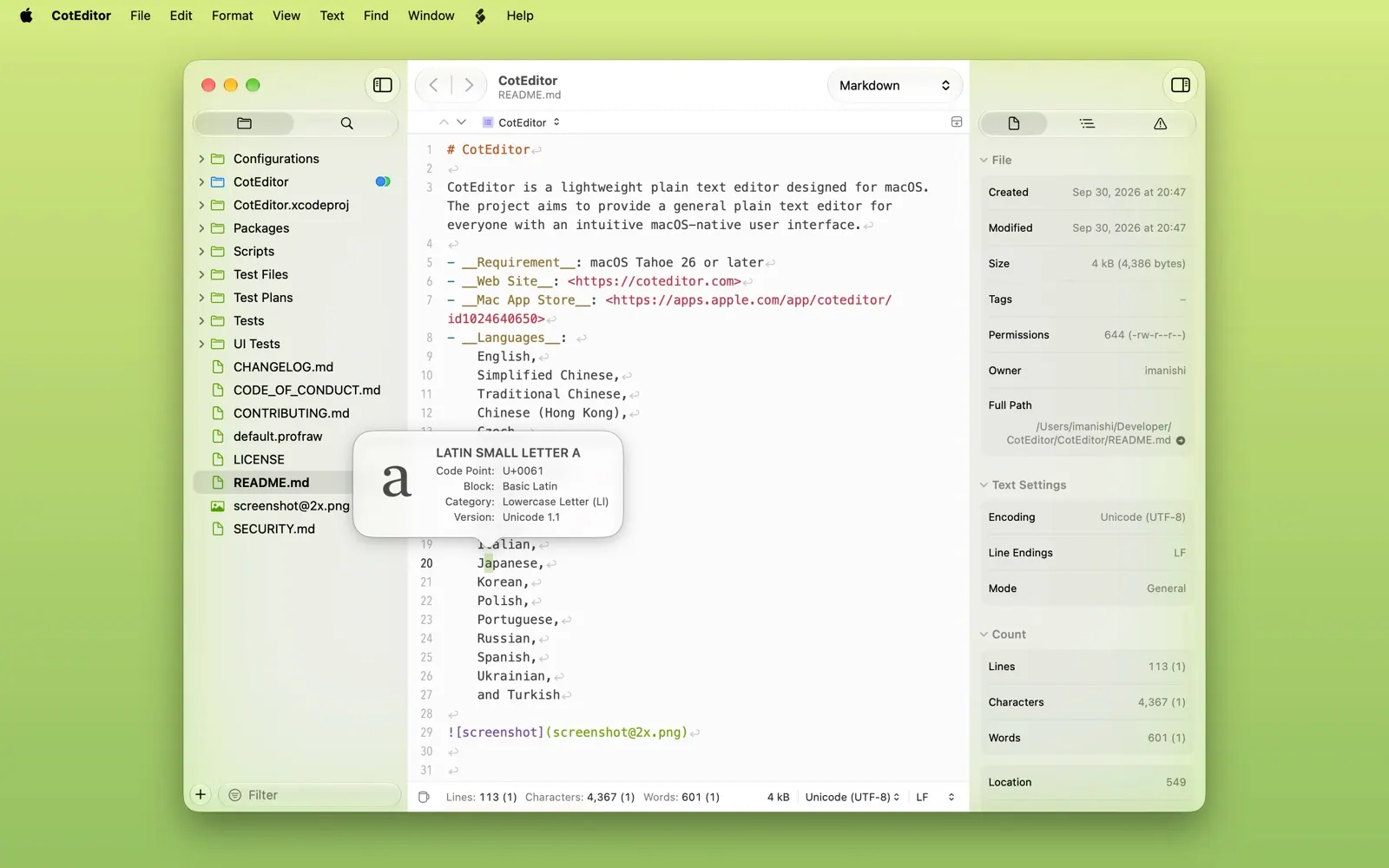 CotEditor screenshot 2