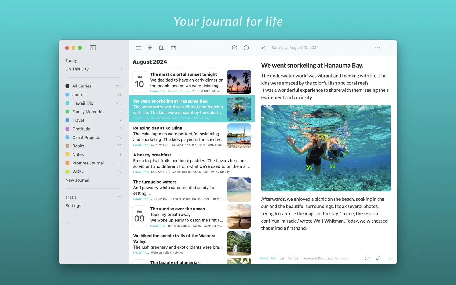 Day One's journal view on a Mac