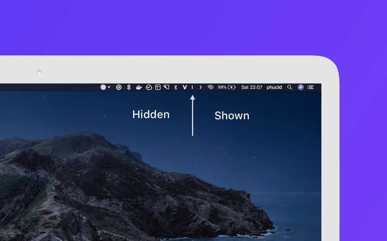 Hidden Bar collapsing icons behind an arrow in the menu bar